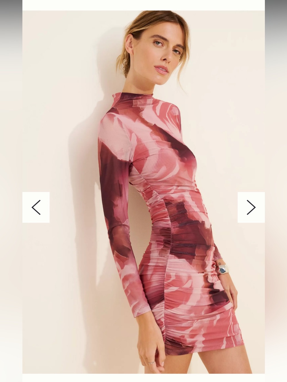Anthropologie The Maya Long-Sleeve Ruched Cowl-Neck Mini Dress Size XL MSRP $138